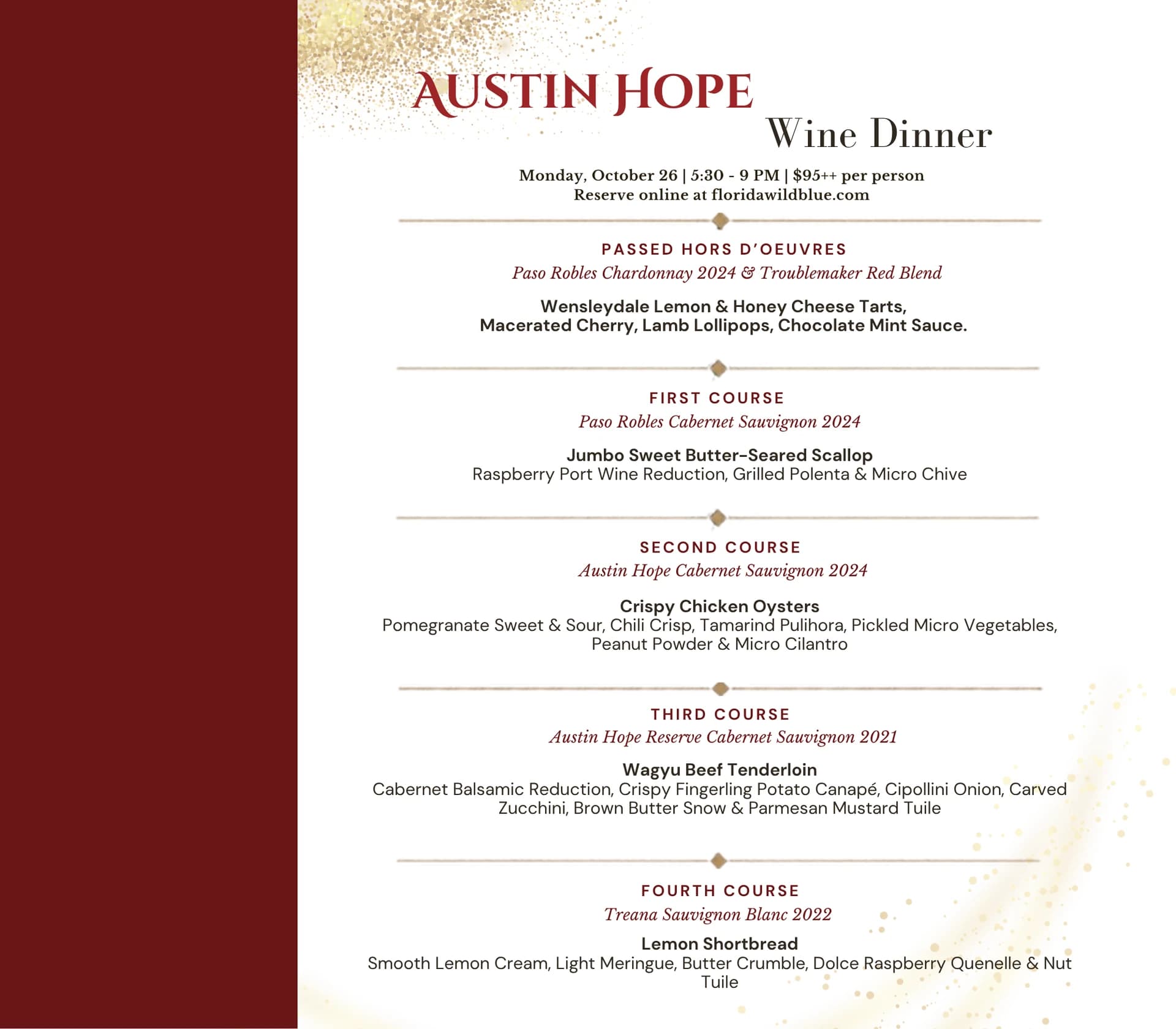 Austin Hope Wine Dinner — original club flyer