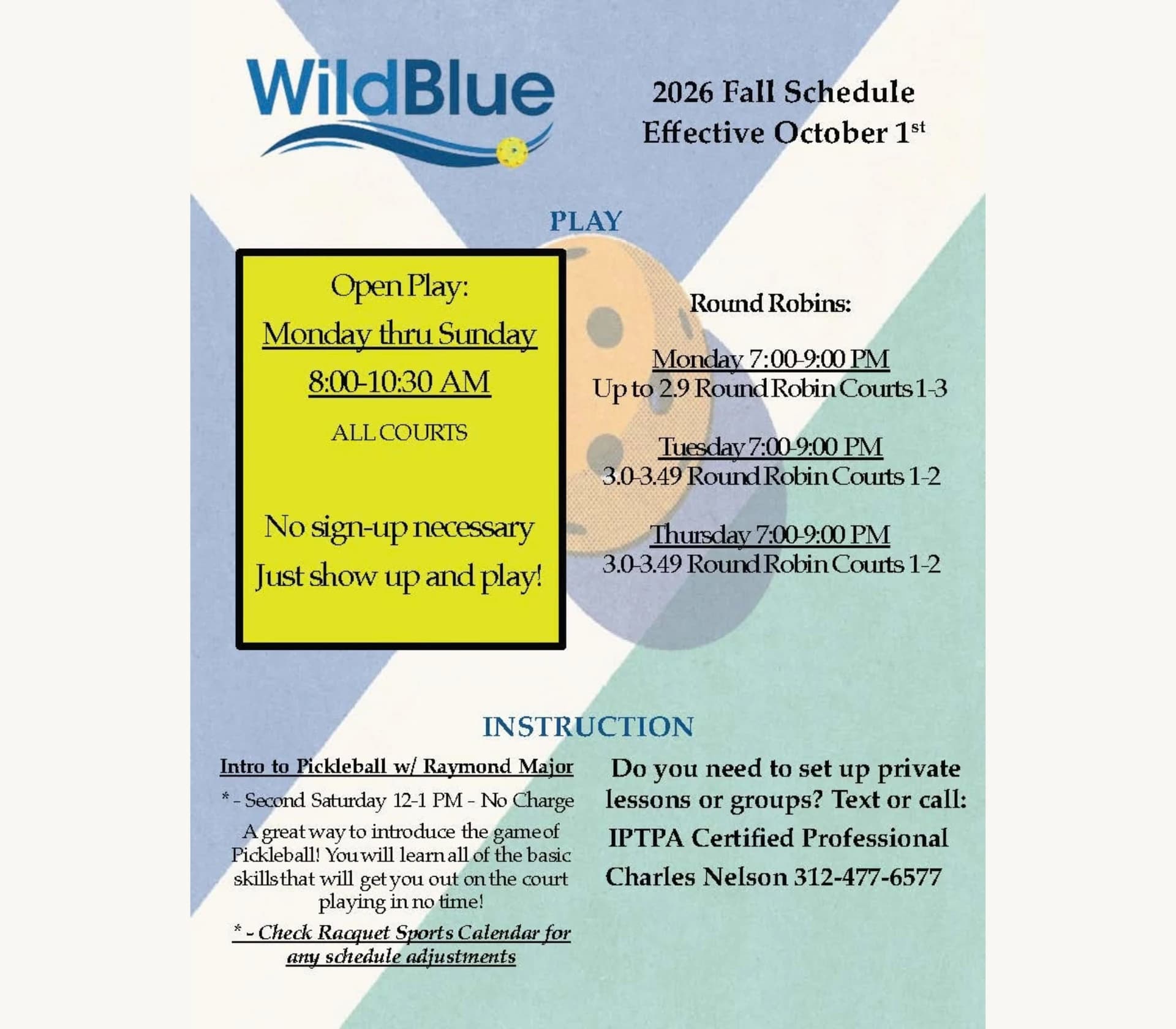 Fall pickleball schedule — original club flyer