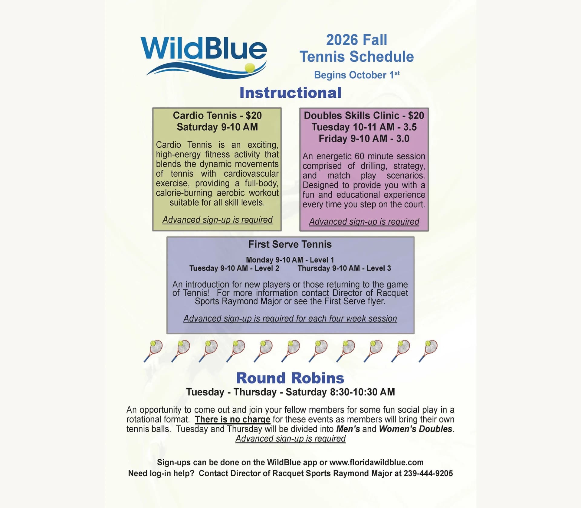 Fall tennis schedule — original club flyer