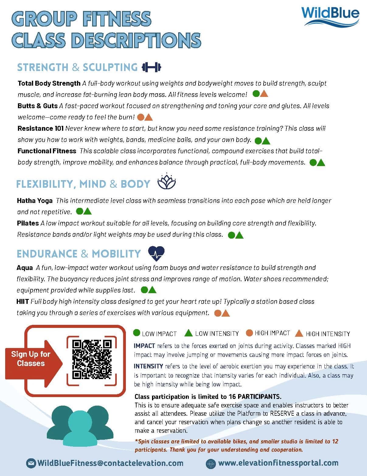 Group fitness class descriptions — original club flyer