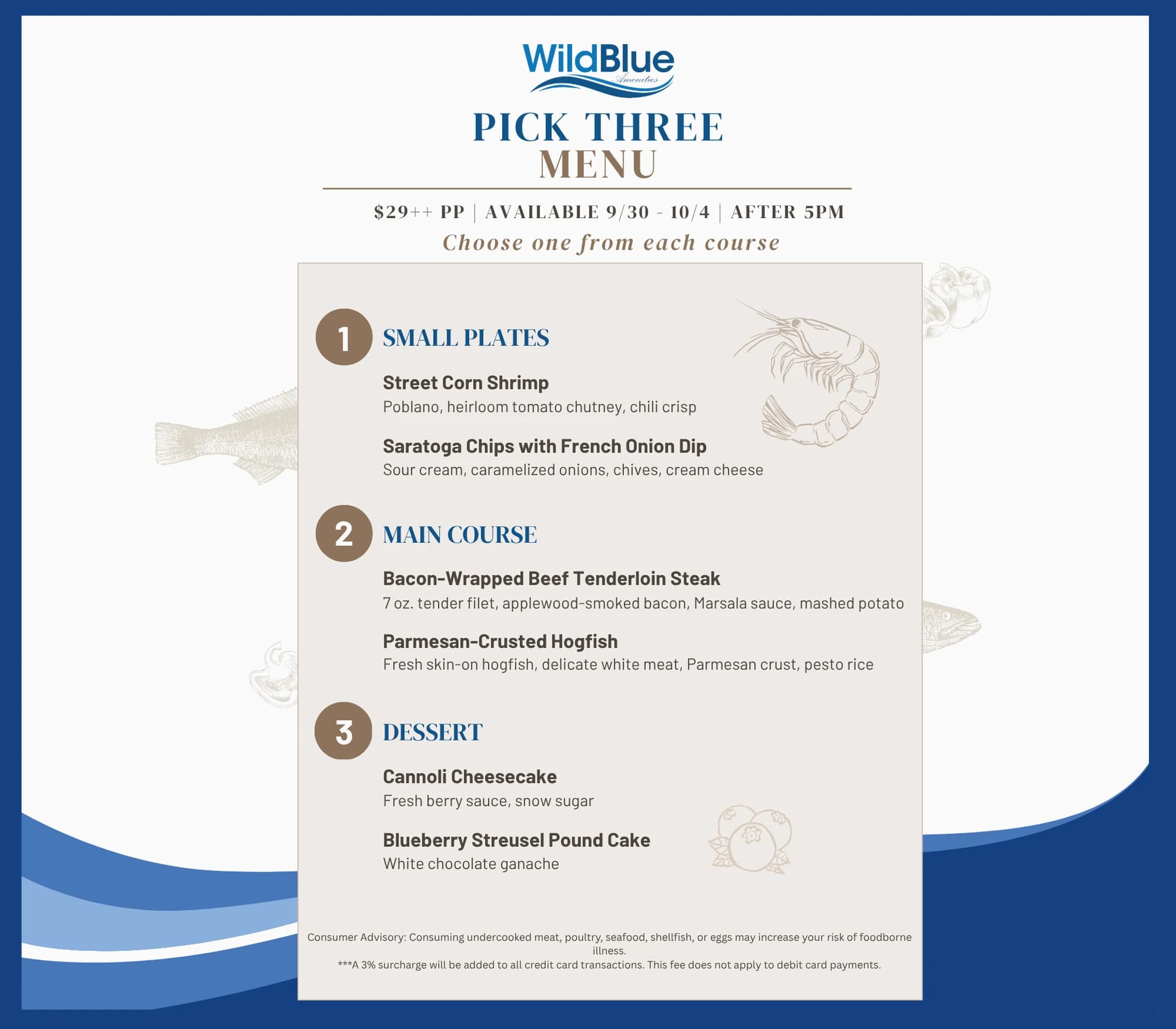 Pick Three menu — original club flyer