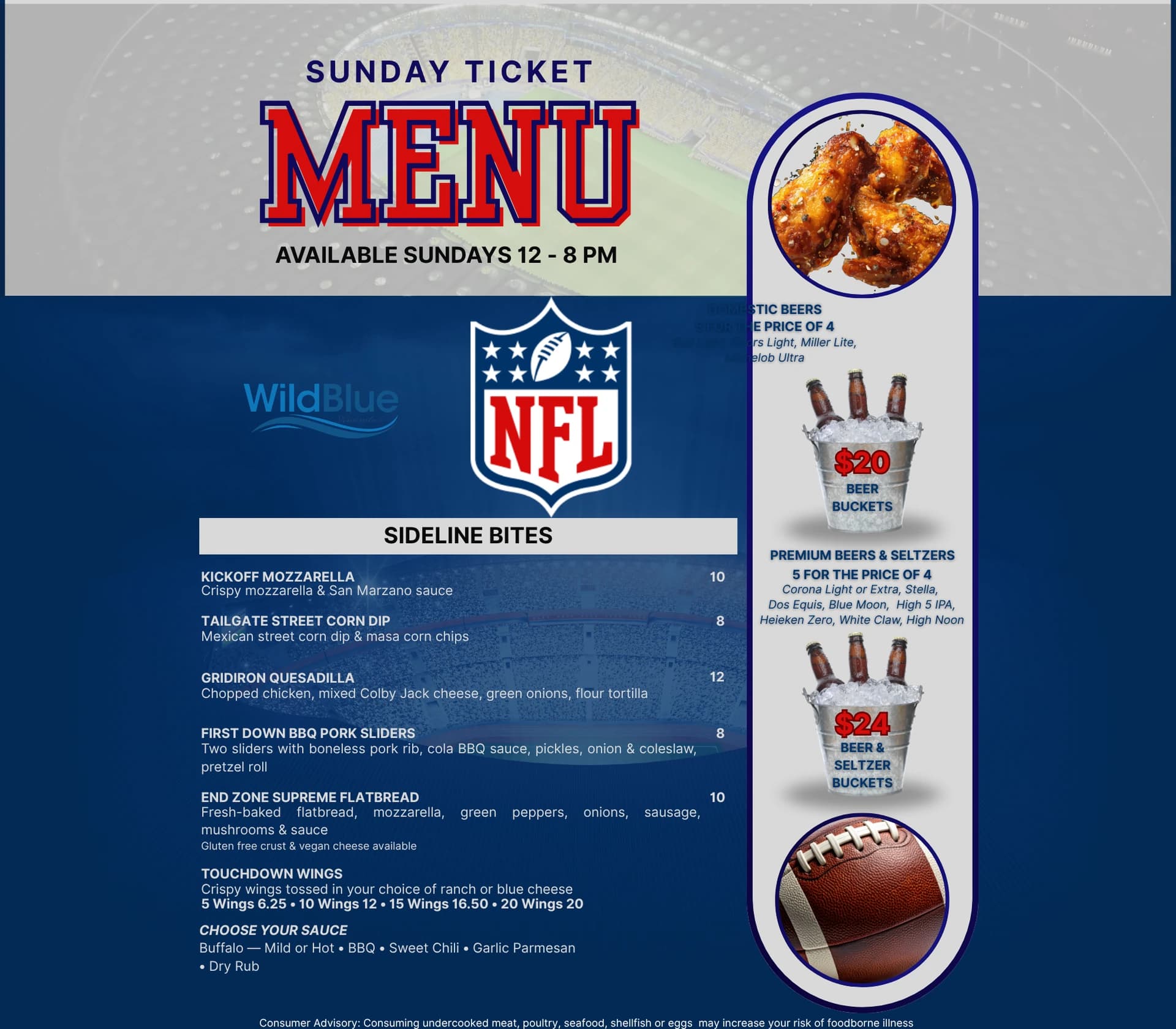 Sunday Ticket menu — original club flyer