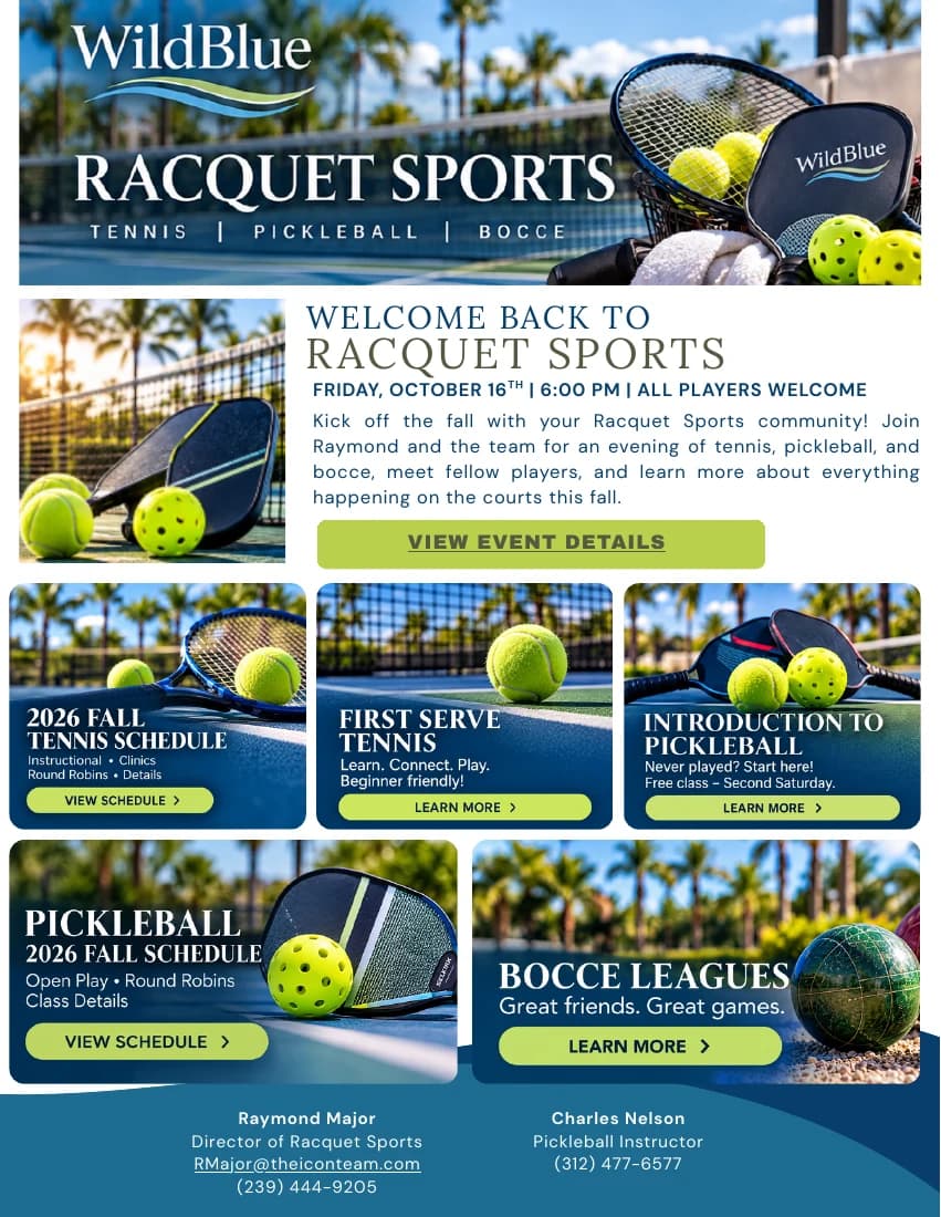 Racquet sports contacts — original club newsletter page