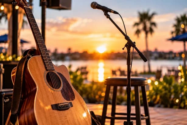 Acoustic guitar at sunset in the season opener artwork