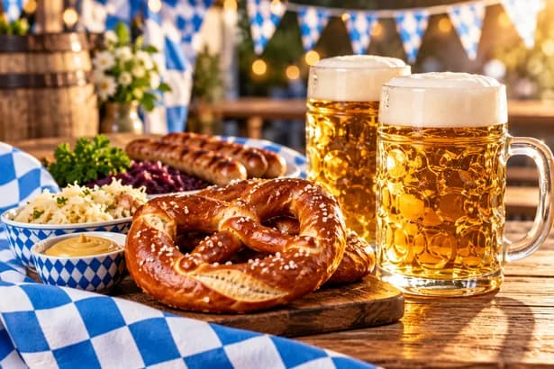 Pretzel and beer in the Oktoberfest artwork