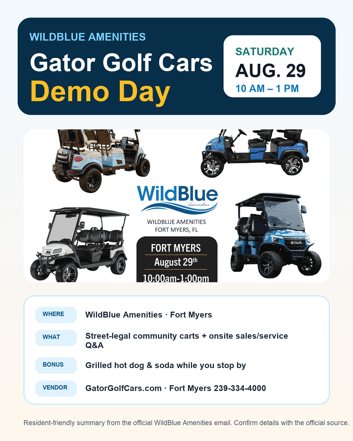 Gator Golf Cars Demo Day at WildBlue summary card