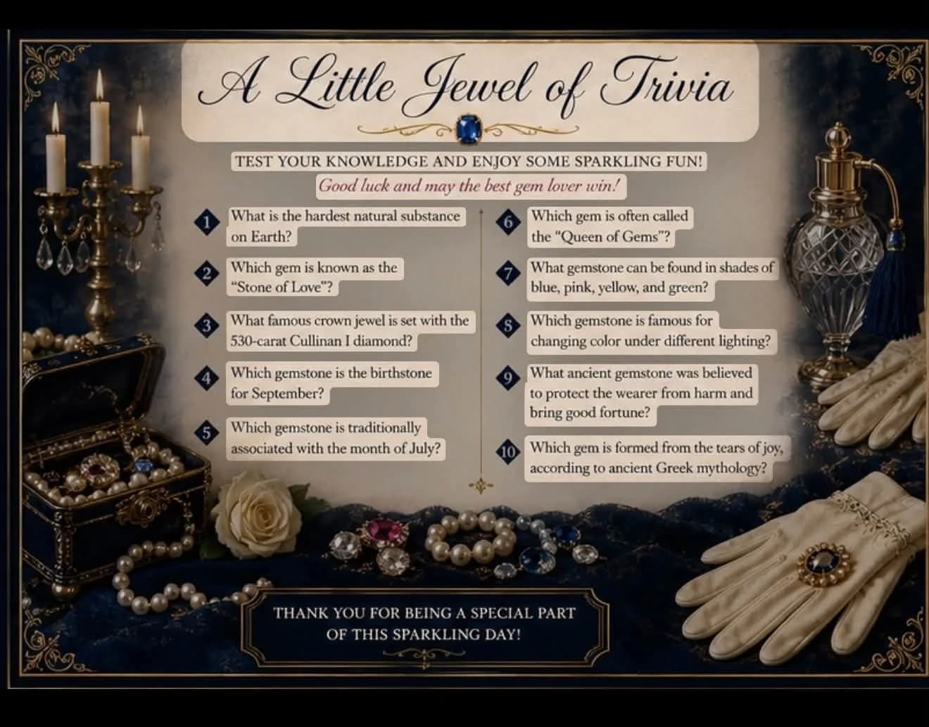 A Little Jewel of Trivia game card from the luncheon
