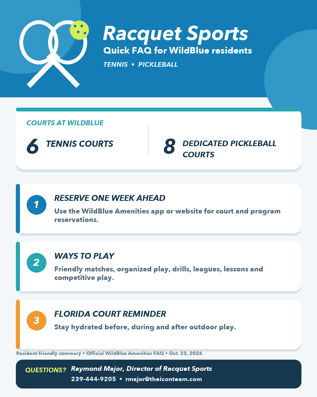 WildBlue Racquet Sports quick FAQ