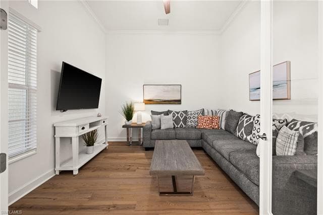 Furnished den with French doors