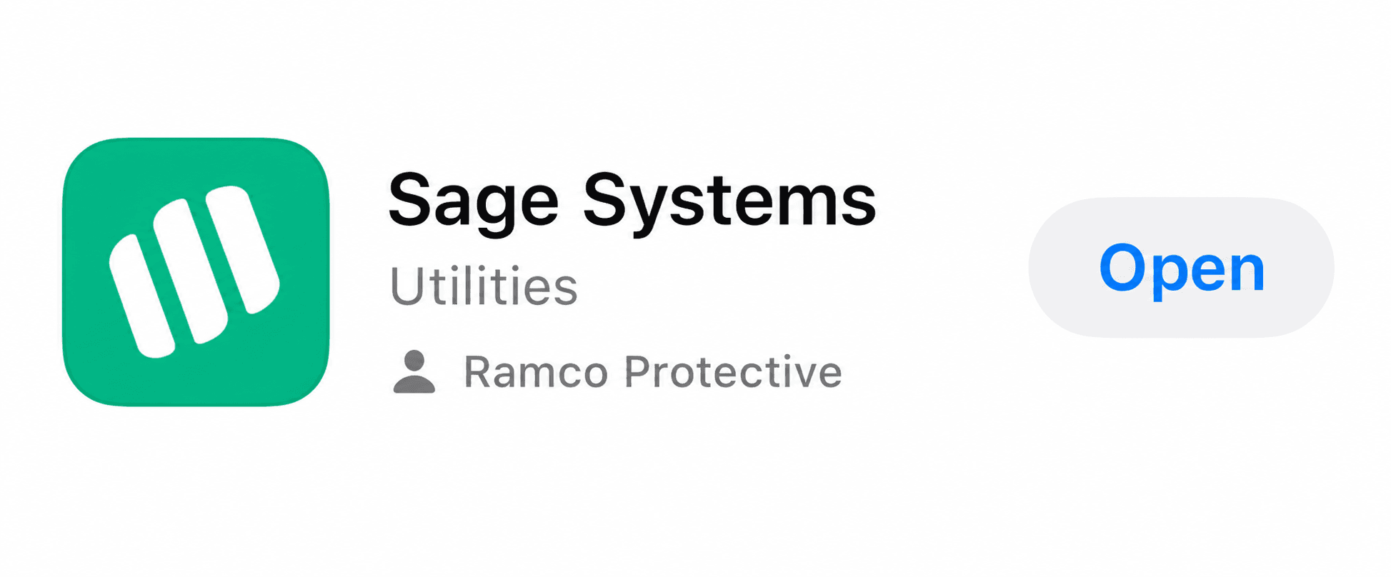 Clean reference showing the Sage Systems app by Ramco Protective in the iPhone App Store