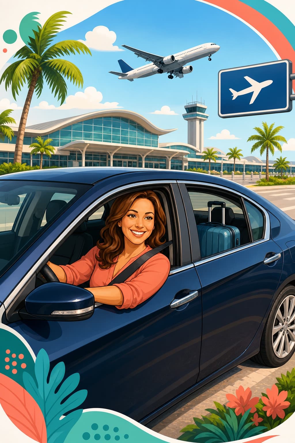 Cartoon airport rideshare driver illustration created for Simone Elkeles